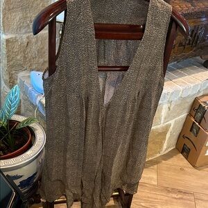 CAbi Brown and Cream Lagenlook Vest Tunic Length